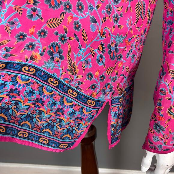 Tolani Feathers top Medium pink scarf print boho‎ maximalist India - Picture 7 of 9